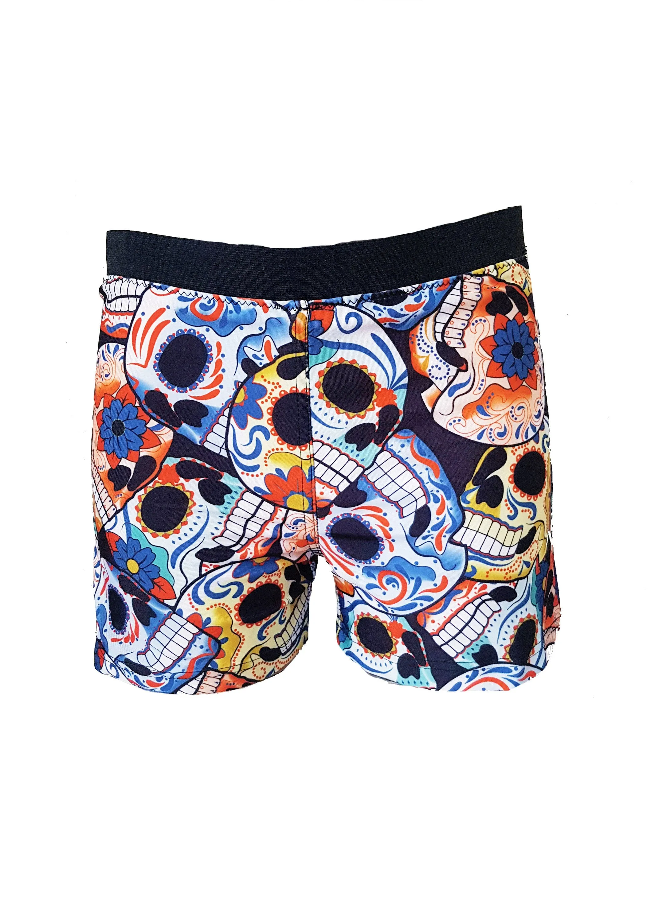 Sugar skull print mens swim trunks