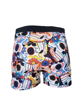 Sugar skull print mens swim trunks