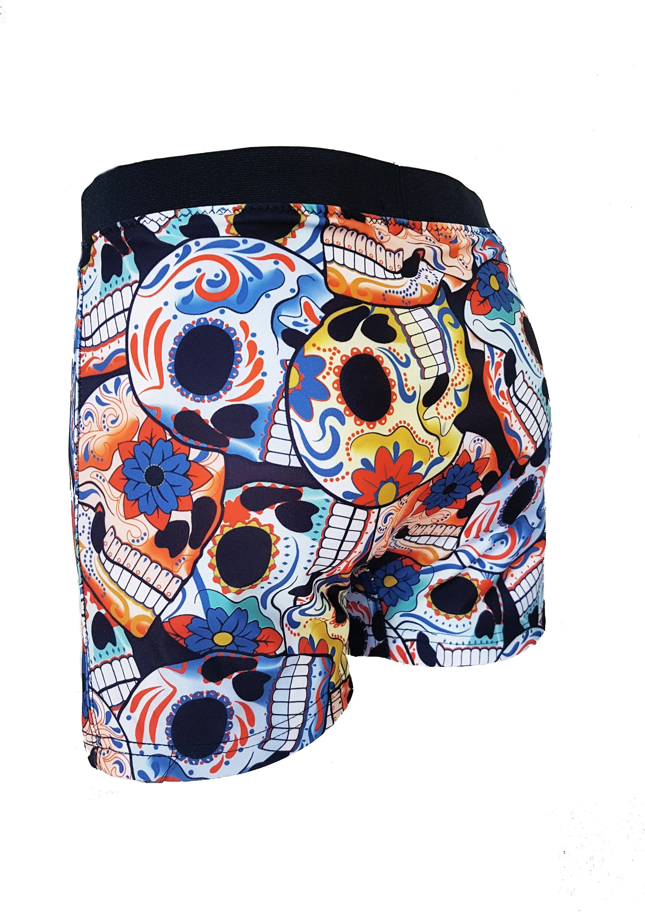 Sugar skull print mens swim trunks