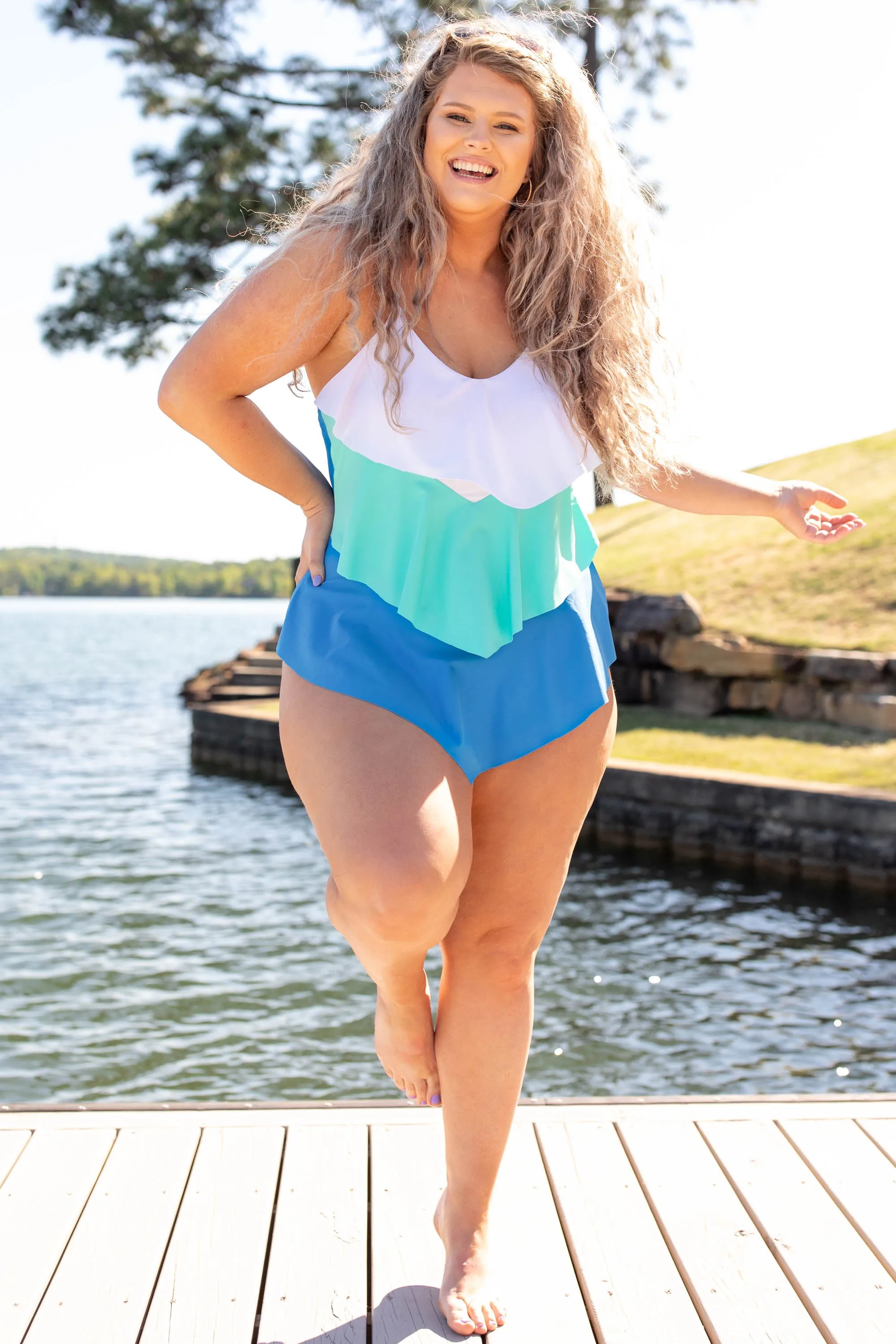 Summertime's Calling Swimsuit, Teal Colorblock