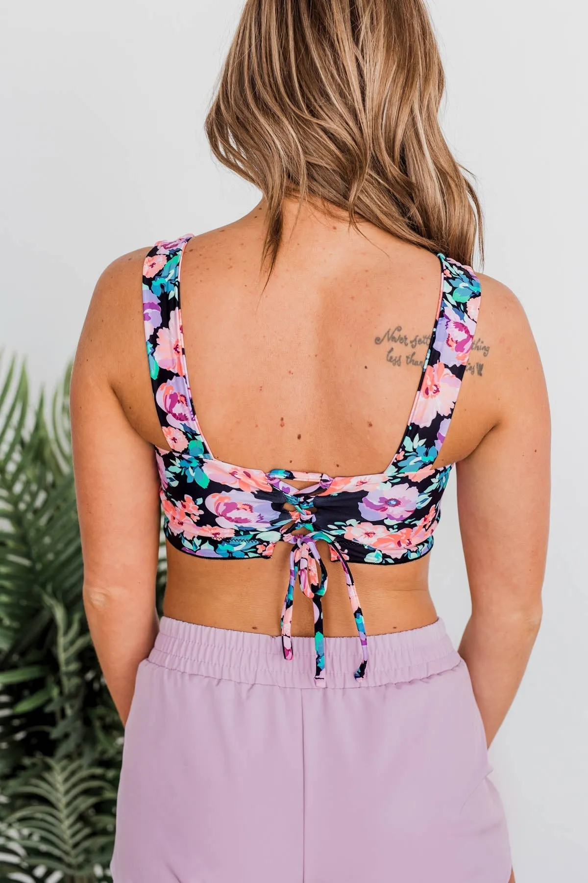 Surfing Through Life Cinched Swim Top- Black, Peach, & Purple