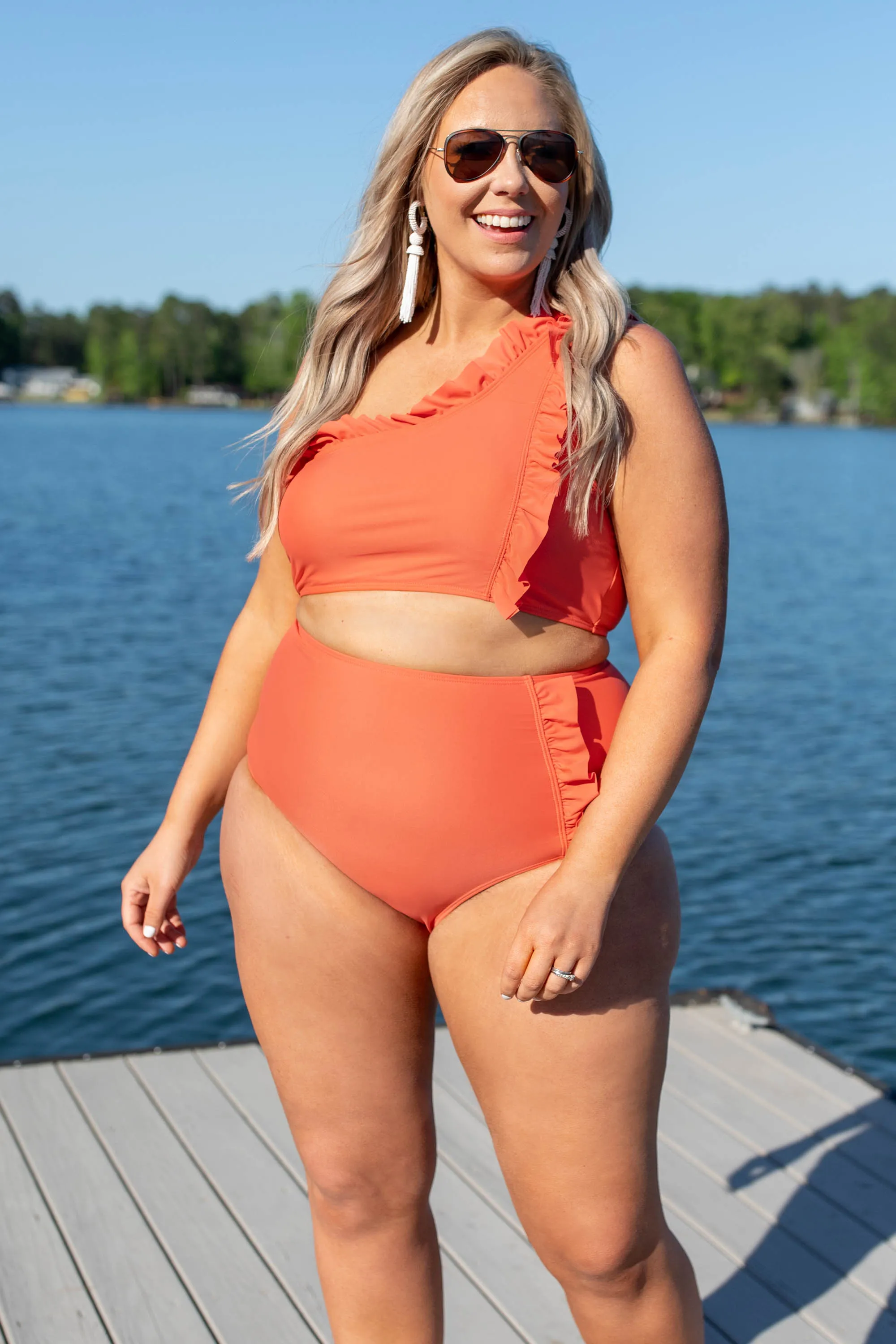 Swimming At Sunrise Swim Top, Hot Coral