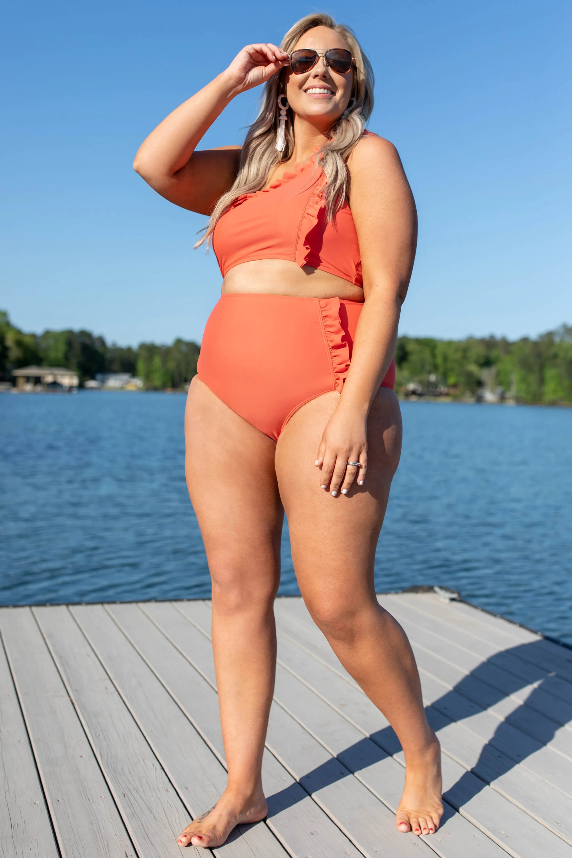 Swimming At Sunrise Swim Top, Hot Coral