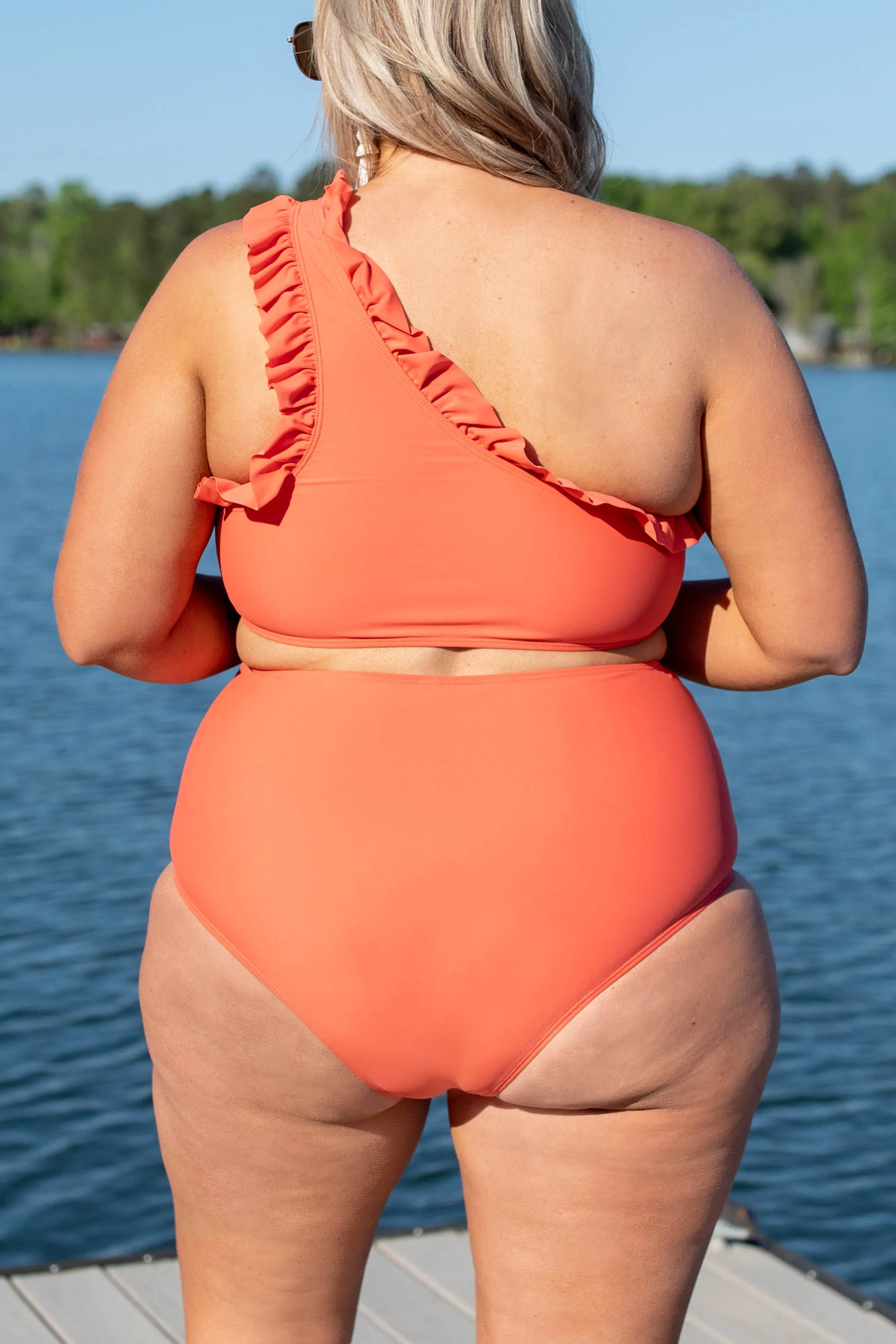 Swimming At Sunrise Swim Top, Hot Coral