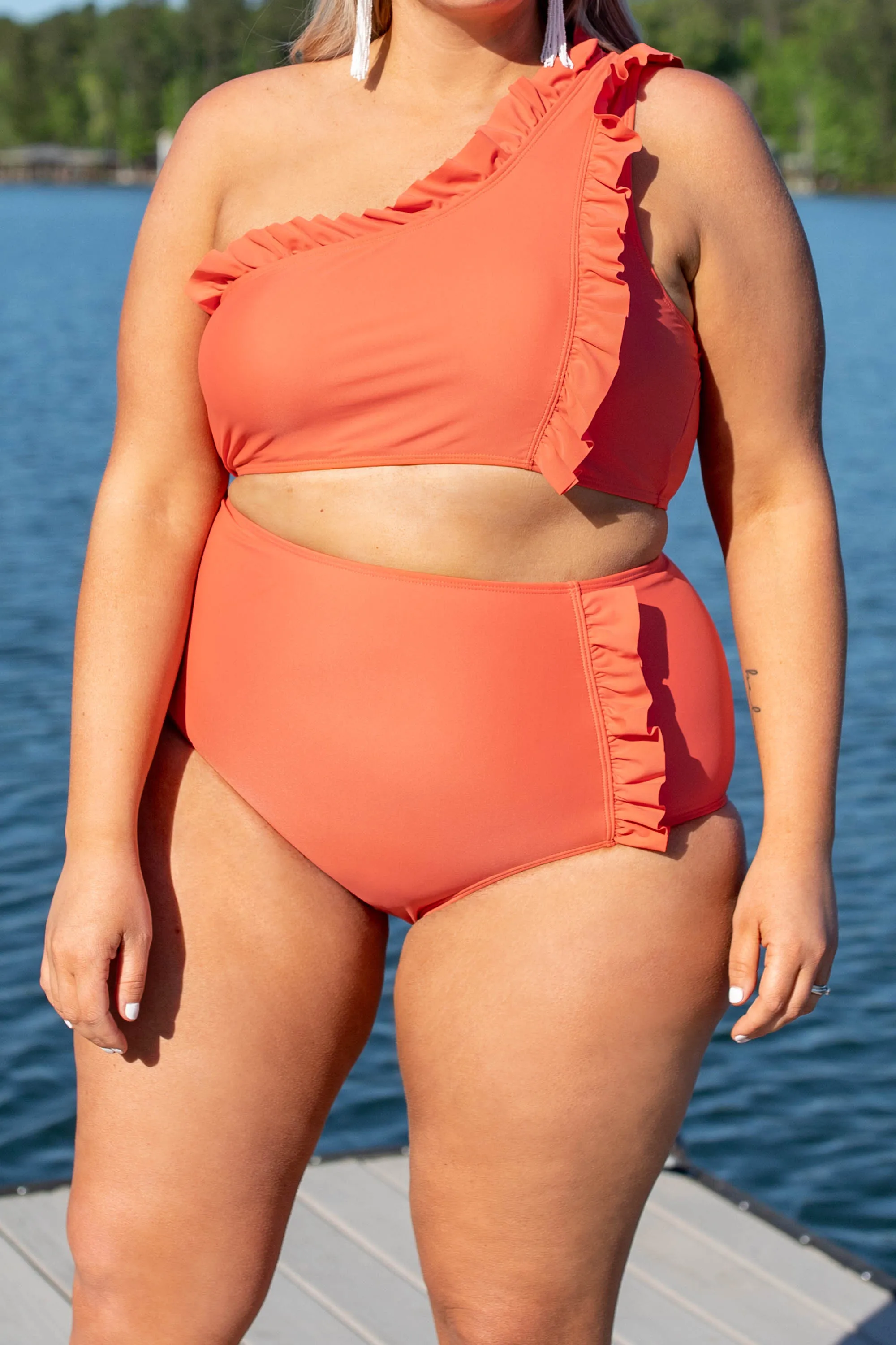 Swimming At Sunrise Swim Top, Hot Coral