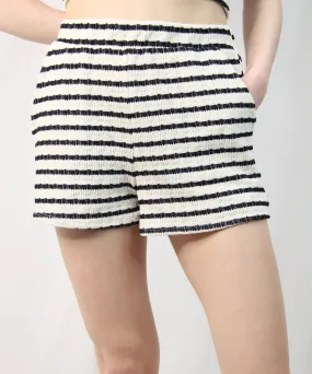 Textured Stripe Shorts - Cream/Navy Stripe