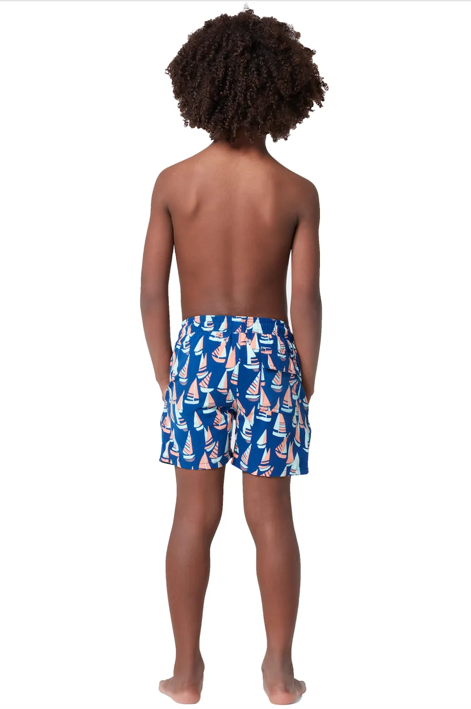 Tom & Teddy - Boys' Marine Boats Swim Trunks - Blue/Coral