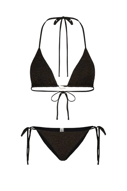 Triangle Bikini with Pearl in Gold Mesh - Bottom