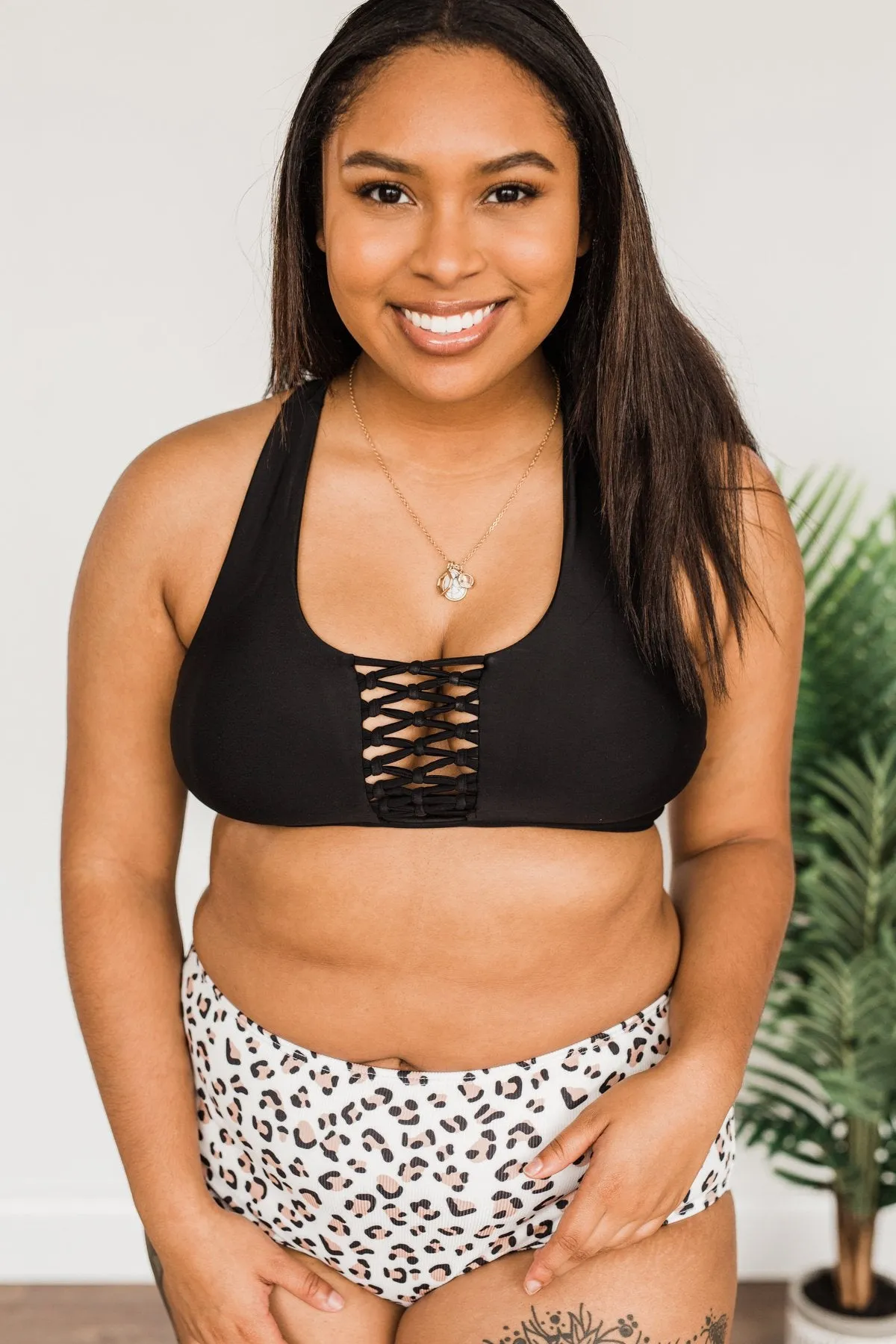 Tropical Breeze Braided Swim Top- Black