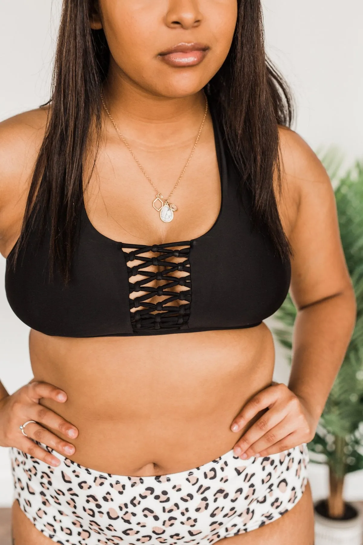 Tropical Breeze Braided Swim Top- Black