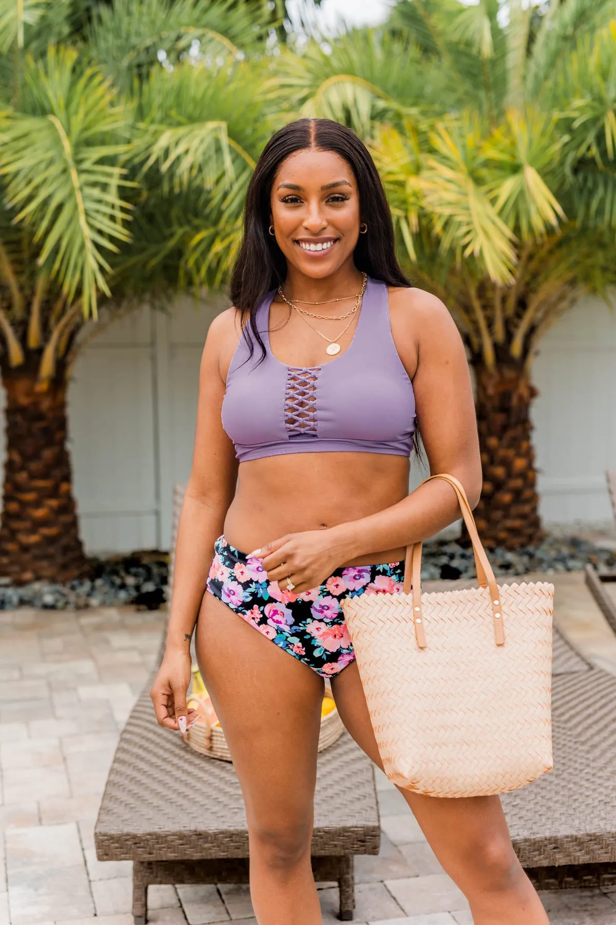 Tropical Breeze Braided Swim Top- Purple