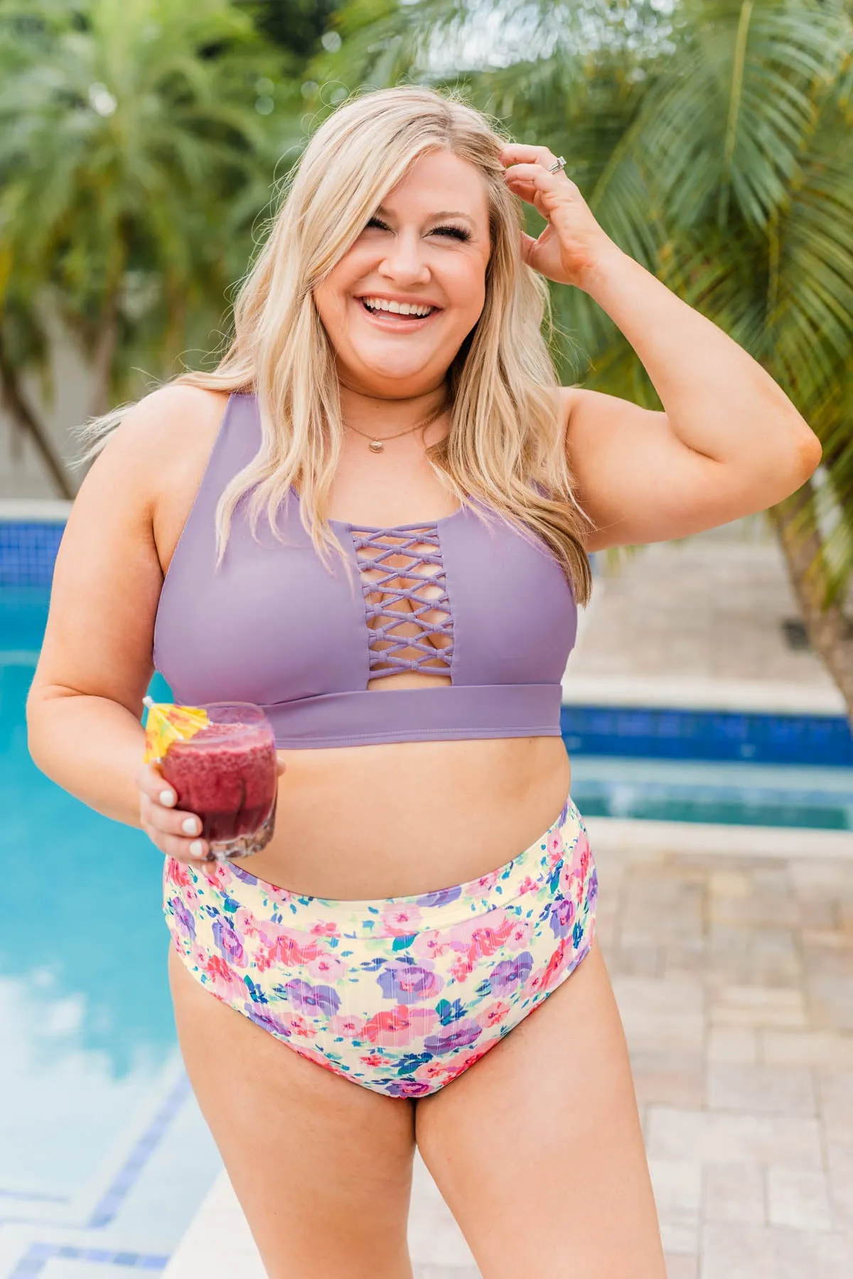 Tropical Breeze Braided Swim Top- Purple