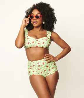 Unique Vintage Green Gingham & Ladybug Mrs Cooper Swim Bottoms