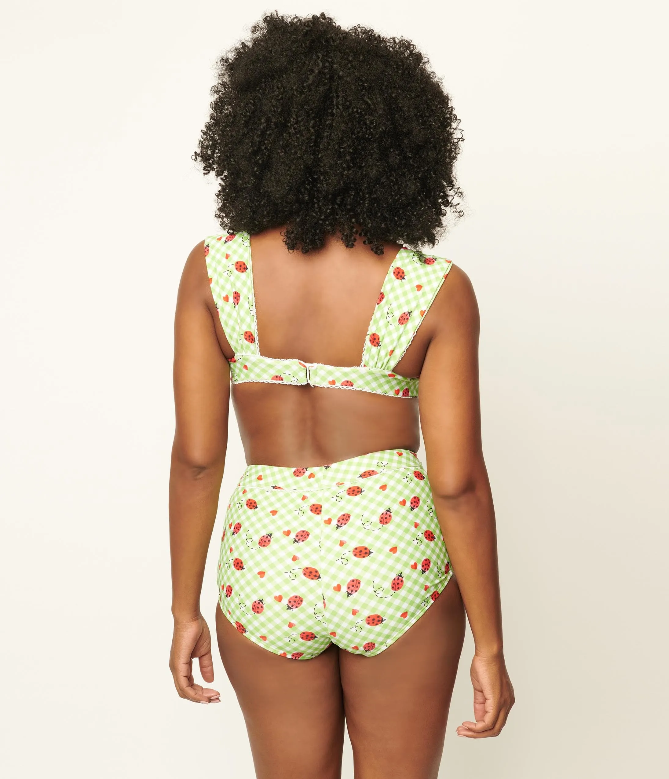 Unique Vintage Green Gingham & Ladybug Mrs Cooper Swim Bottoms