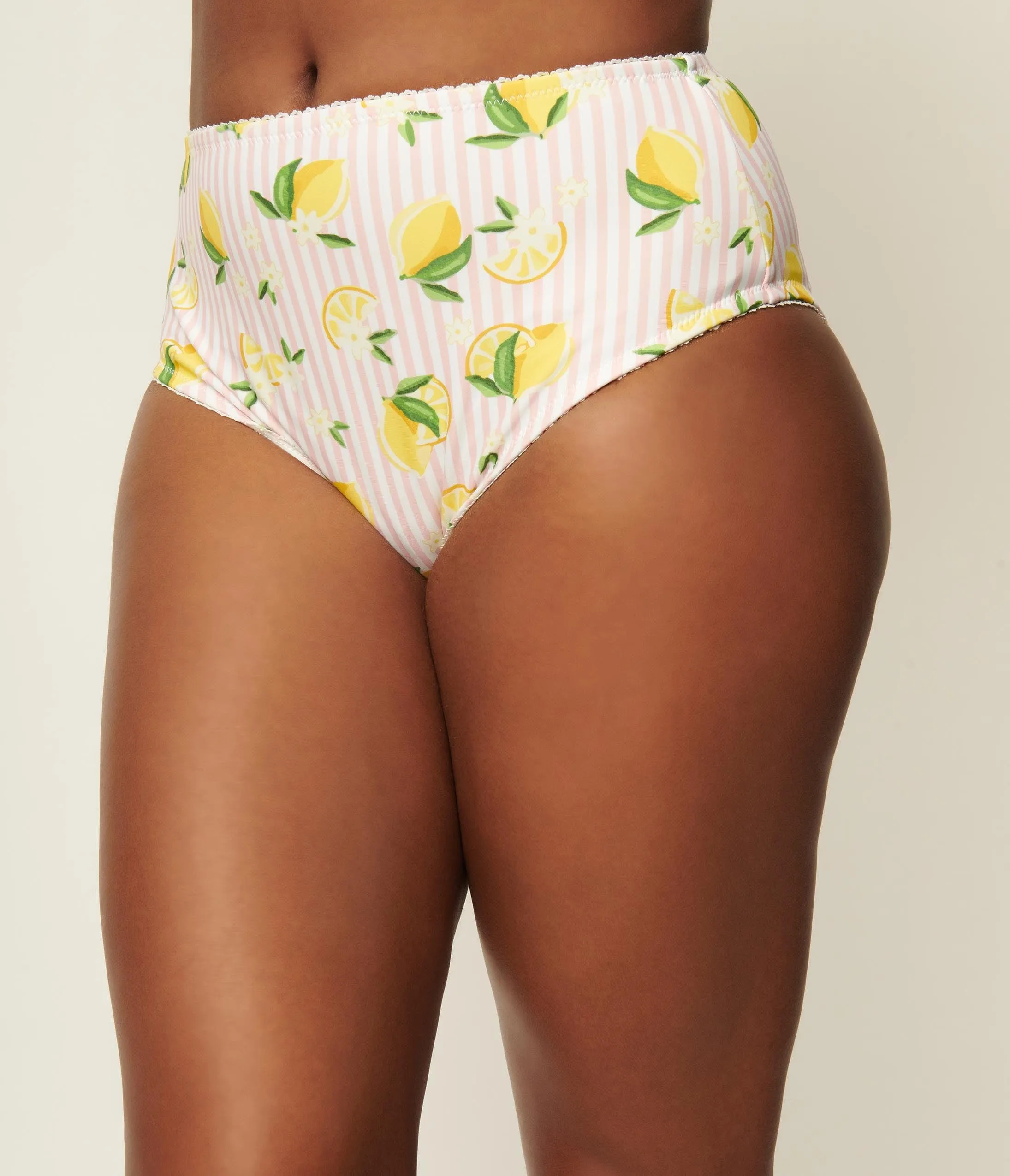 Unique Vintage Light Pink Stripe & Lemons Daphne Swim Bottoms