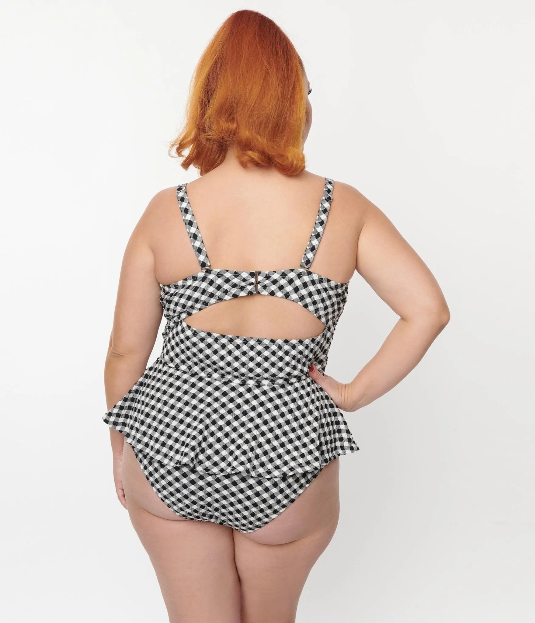 Unique Vintage Plus Size Black & White Gingham Daphne Swim Bottoms