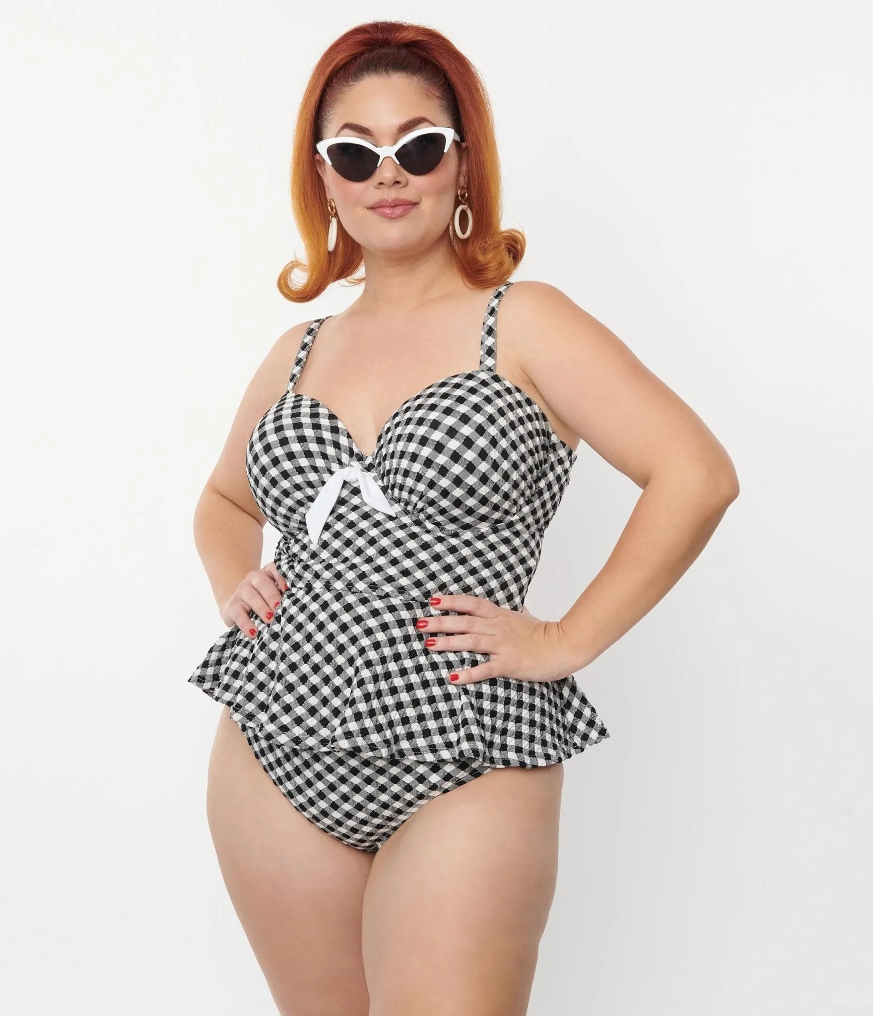 Unique Vintage Plus Size Black & White Gingham Daphne Swim Bottoms