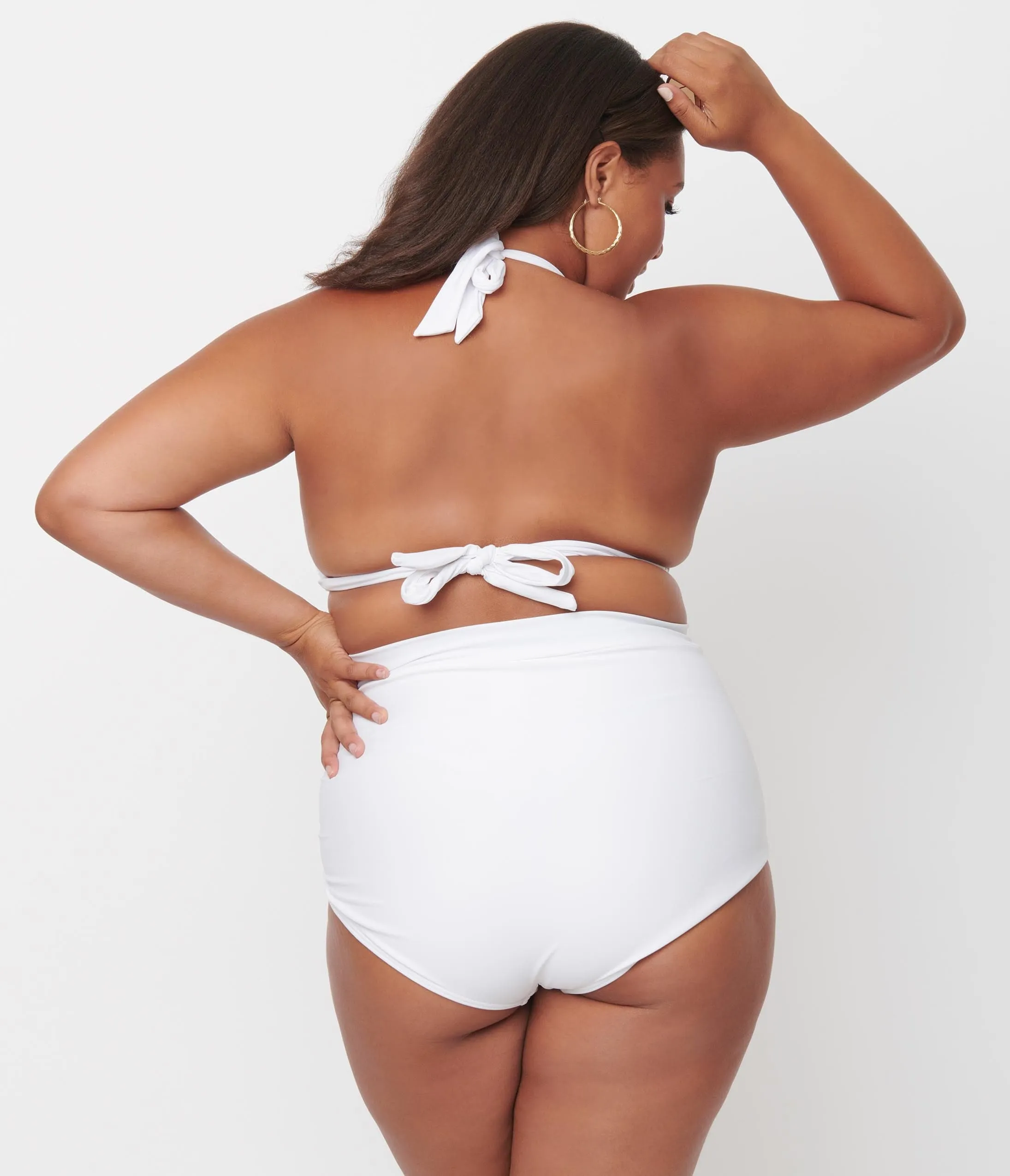 Unique Vintage Plus Size Solid White Monroe Halter Swim Top