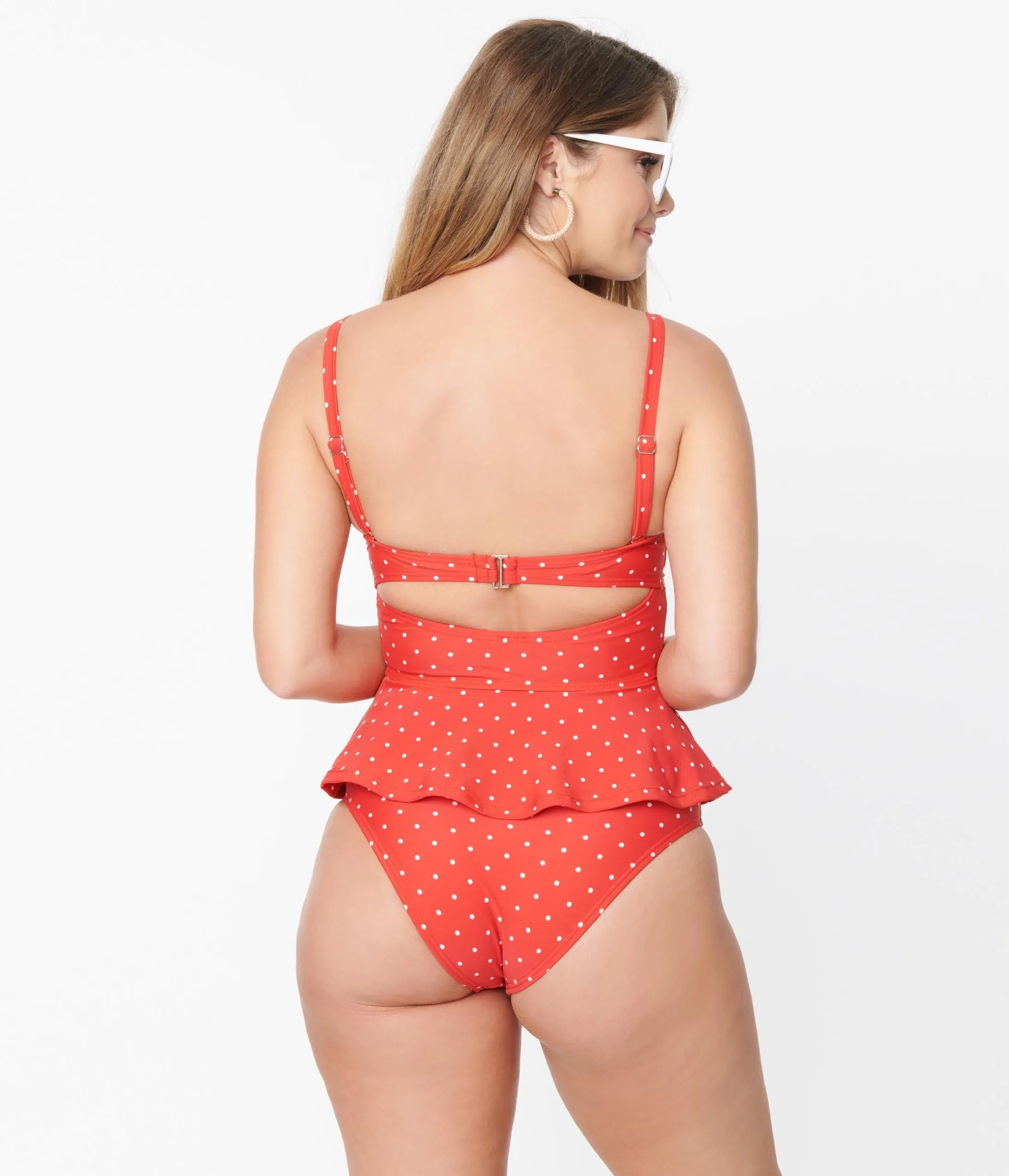 Unique Vintage Red & White Pin Dot Daphne Swim Bottoms