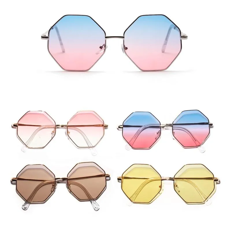 Unisex Polygon Shape Tinted Vintage Clear Sunglasses with Gradient Lens