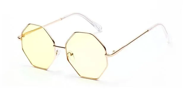 Unisex Polygon Shape Tinted Vintage Clear Sunglasses with Gradient Lens