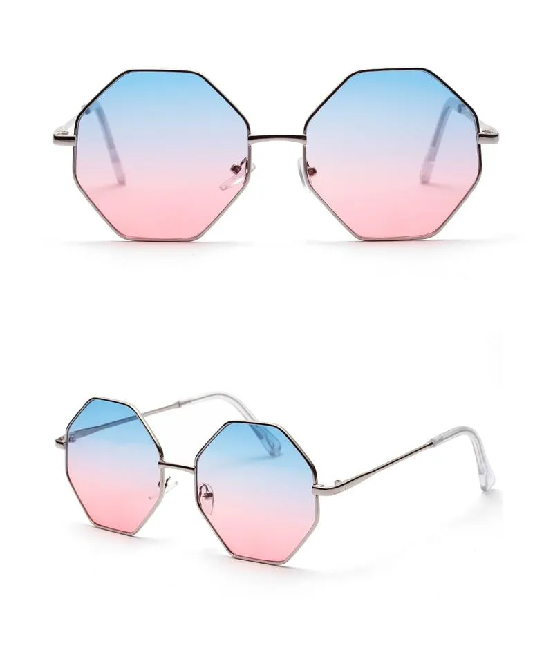 Unisex Polygon Shape Tinted Vintage Clear Sunglasses with Gradient Lens