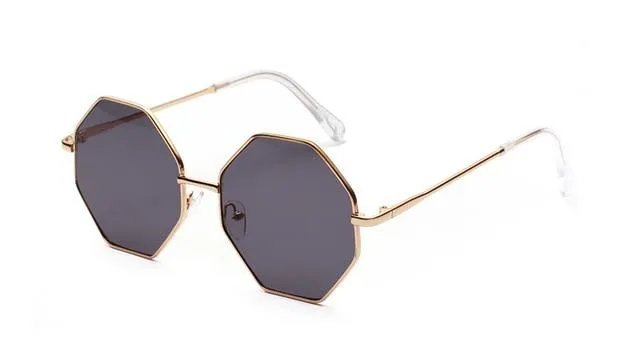 Unisex Polygon Shape Tinted Vintage Clear Sunglasses with Gradient Lens