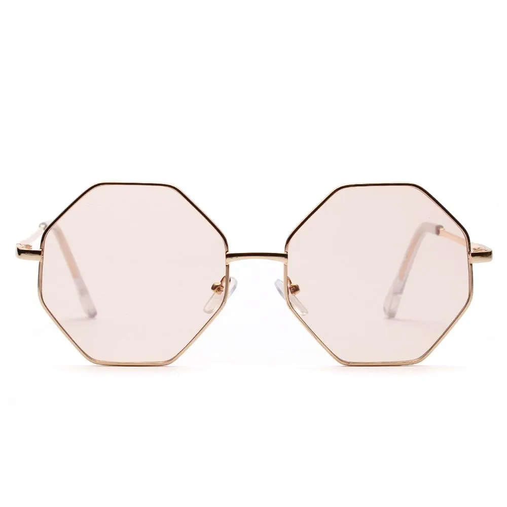 Unisex Polygon Shape Tinted Vintage Clear Sunglasses with Gradient Lens