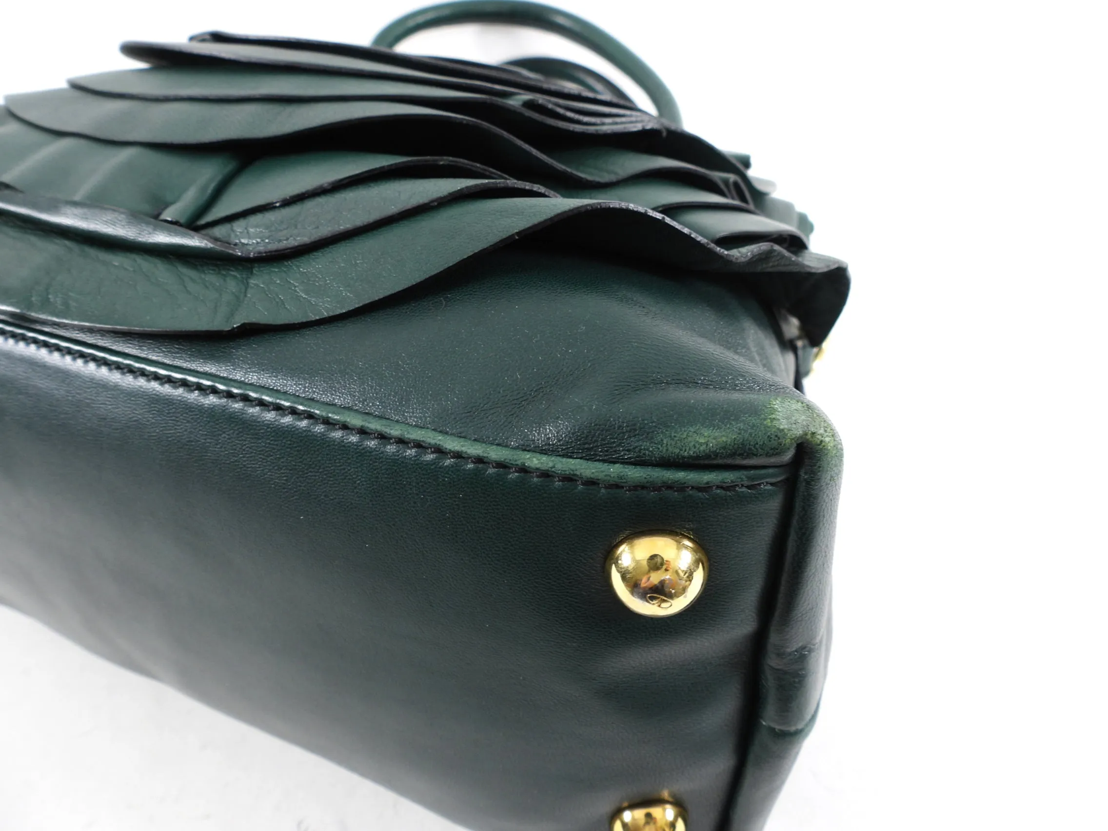 Valentino Dark Green Leather Rosette Bag