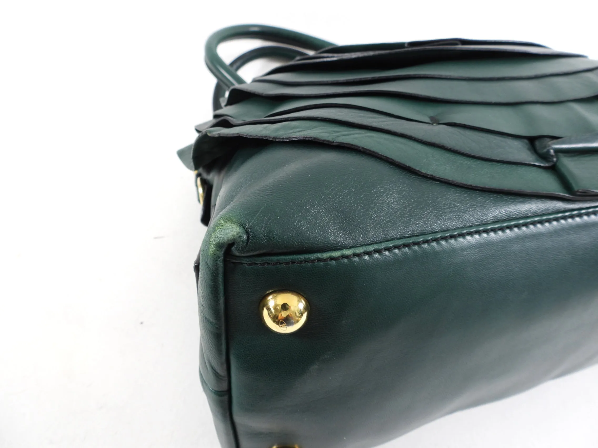 Valentino Dark Green Leather Rosette Bag