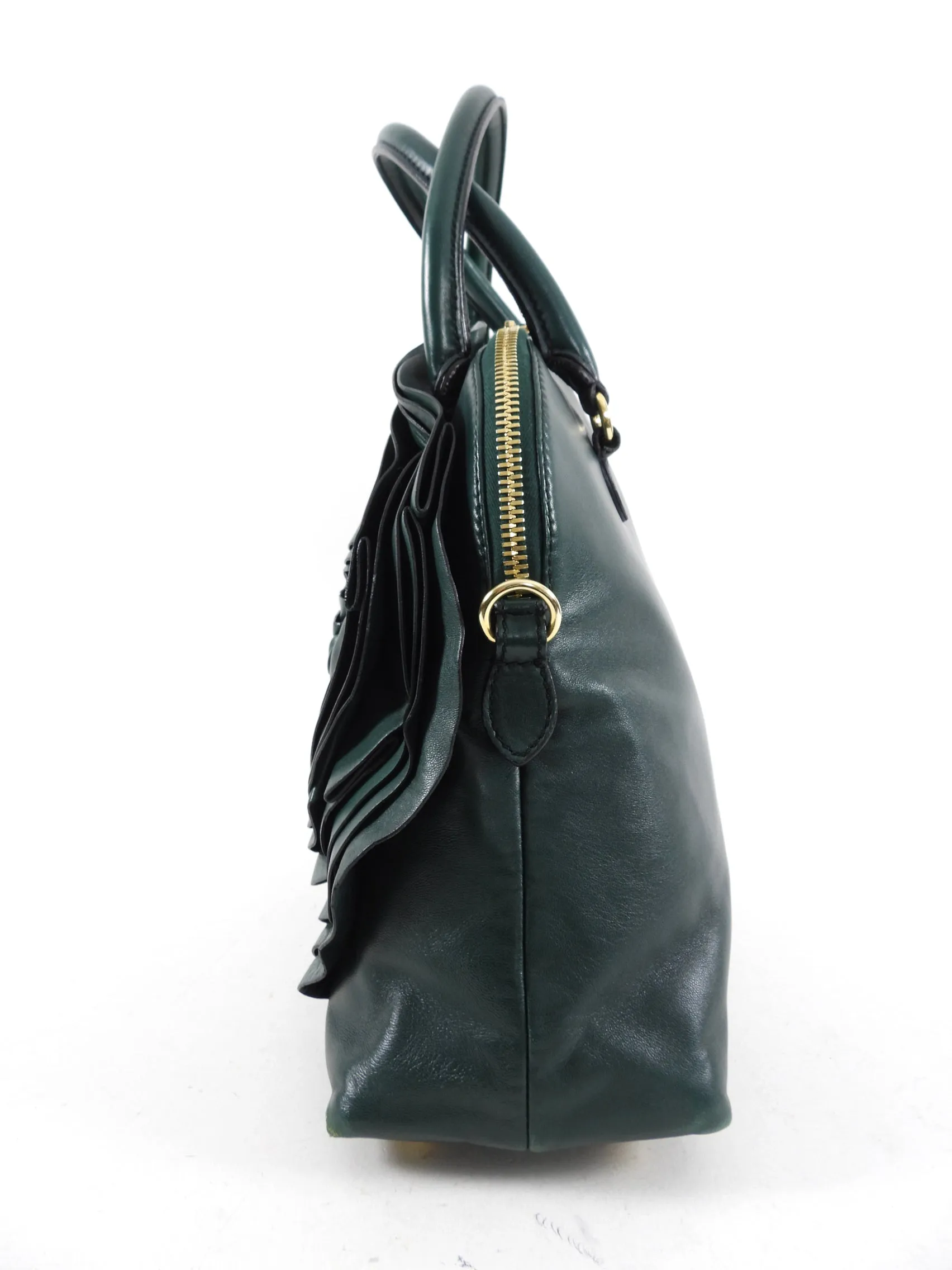 Valentino Dark Green Leather Rosette Bag