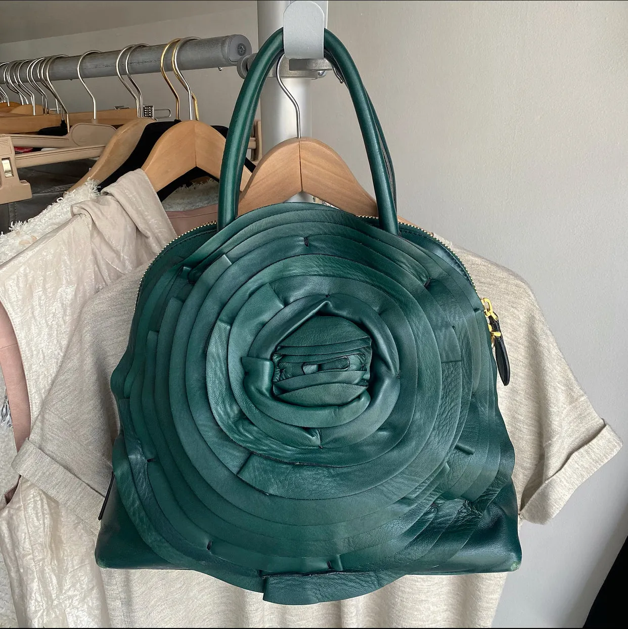 Valentino Dark Green Leather Rosette Bag