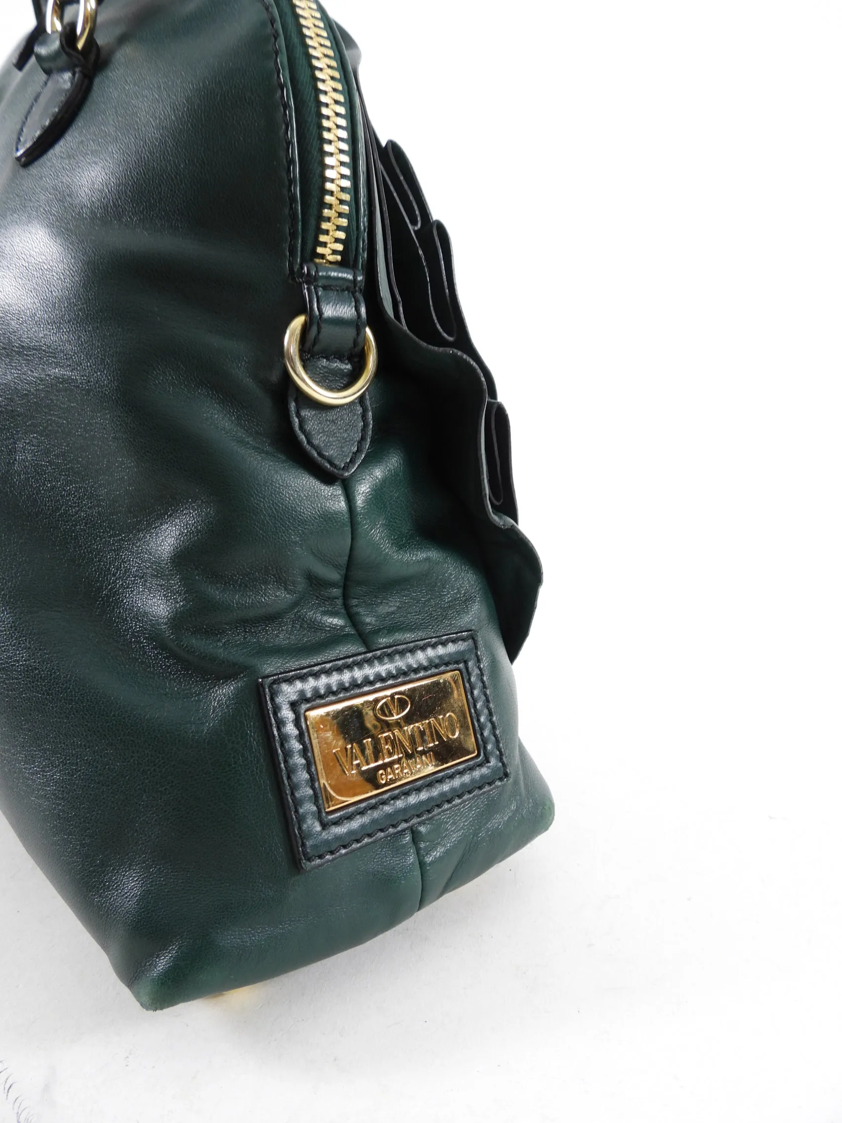 Valentino Dark Green Leather Rosette Bag