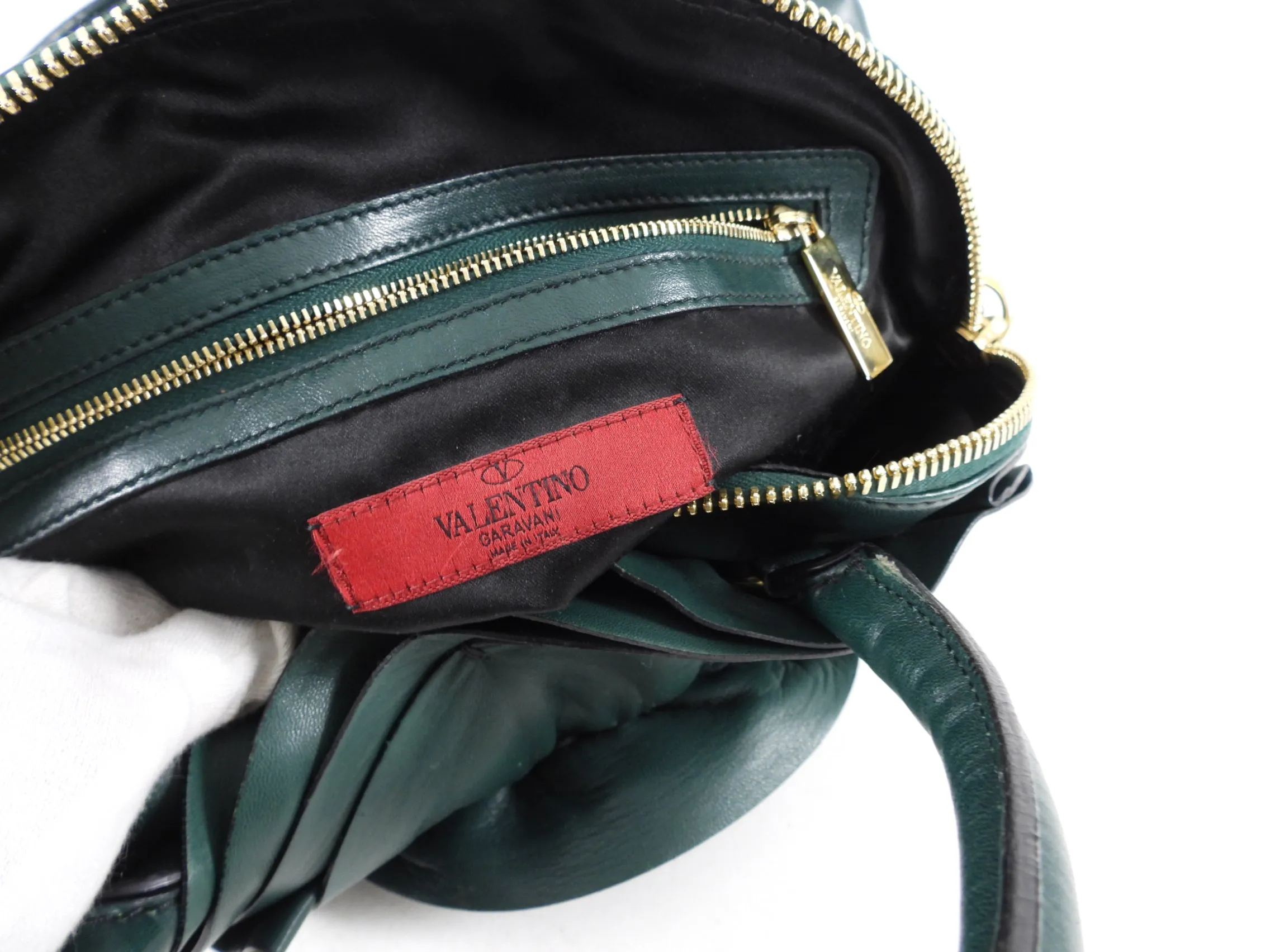 Valentino Dark Green Leather Rosette Bag