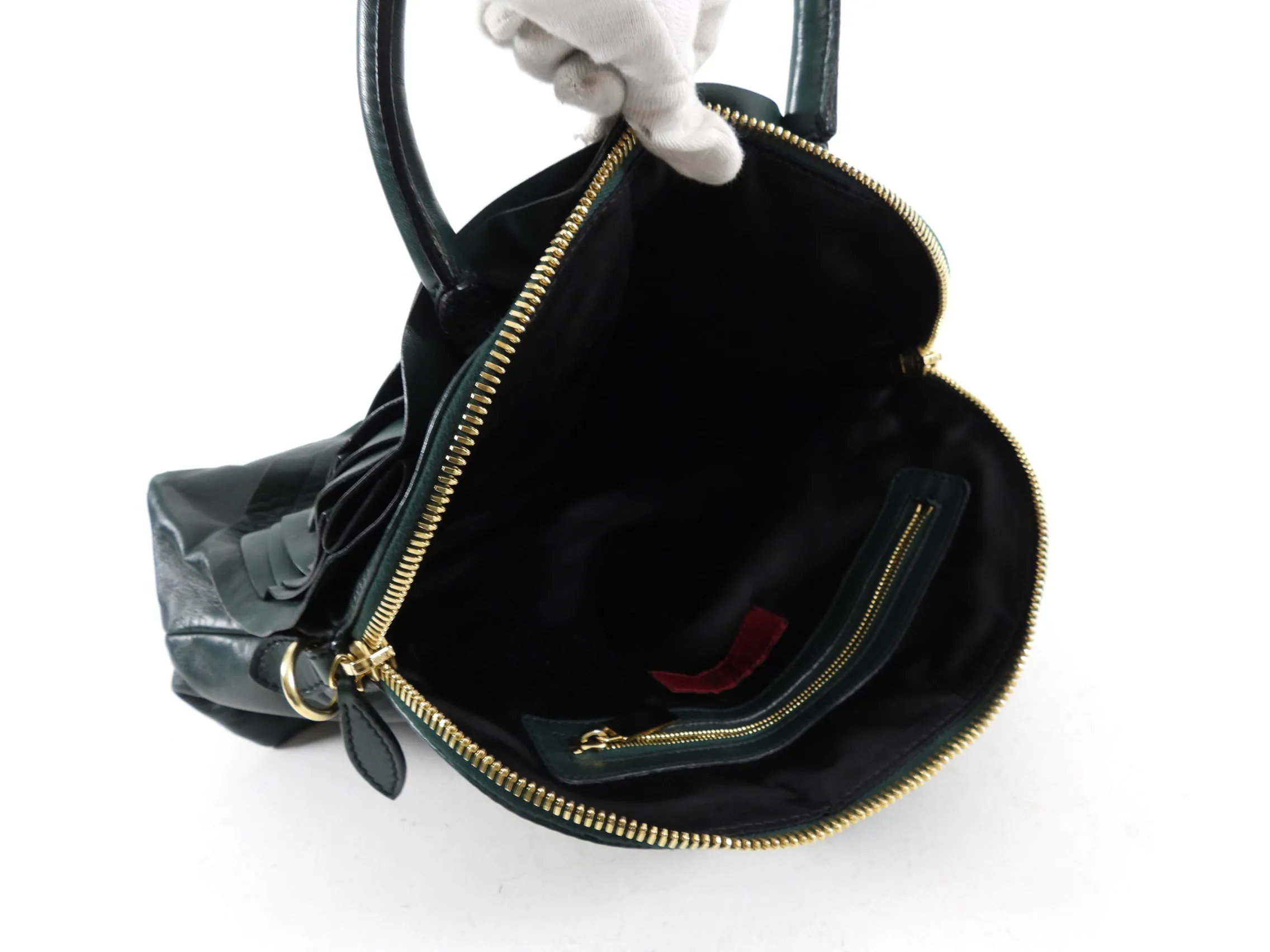 Valentino Dark Green Leather Rosette Bag