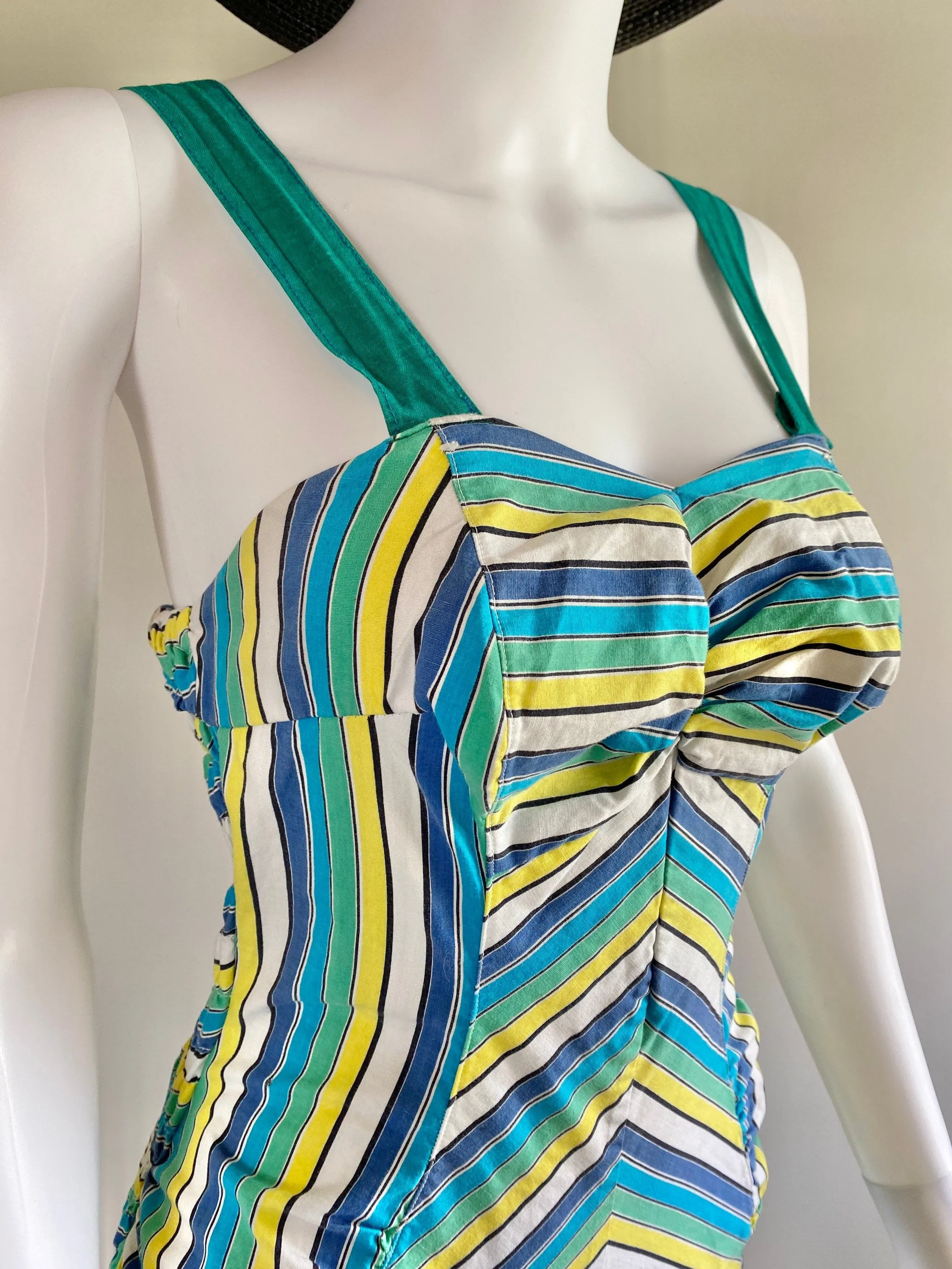 Vintage 1940s Striped Swimsuit / 40s Retro Bathing Suit / 40s Swimwear / Size S