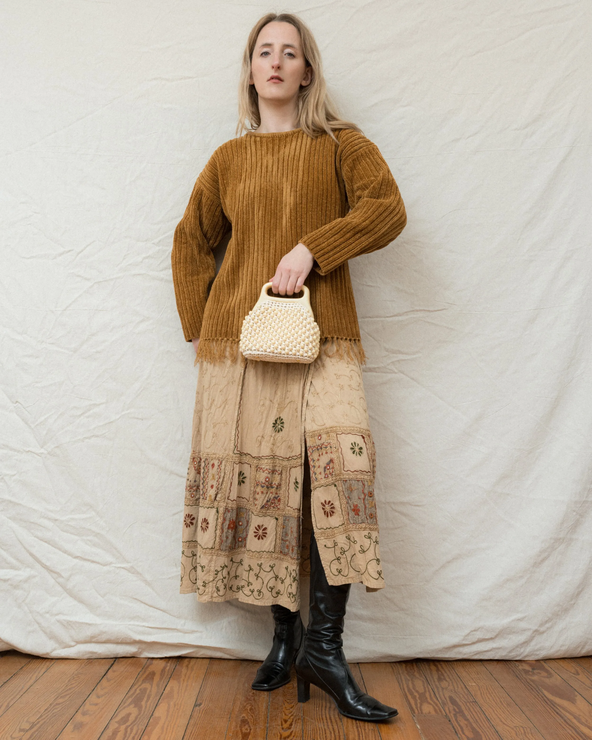 Vintage 1960 Cream Beaded Bag