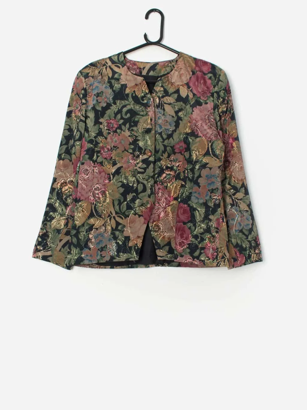 Vintage black blazer jacket with stunning brocade floral design – Medium