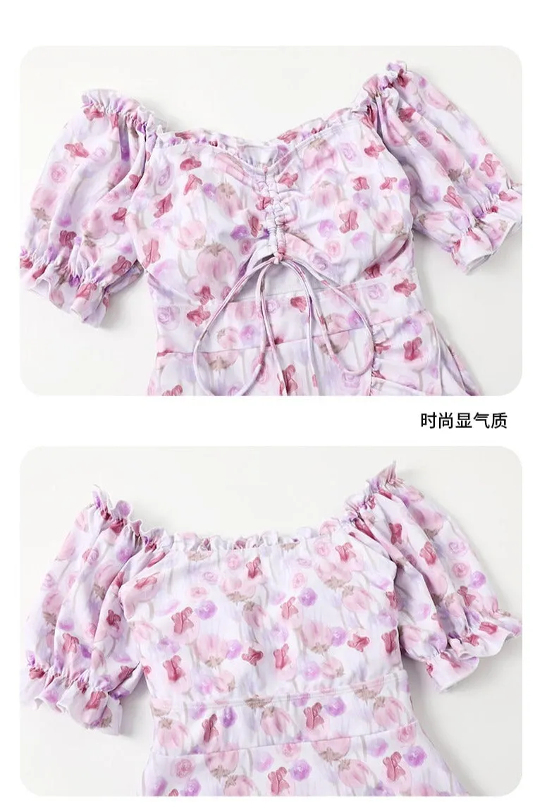 Watercolored Flower Skirted Kawaii Swimsuit