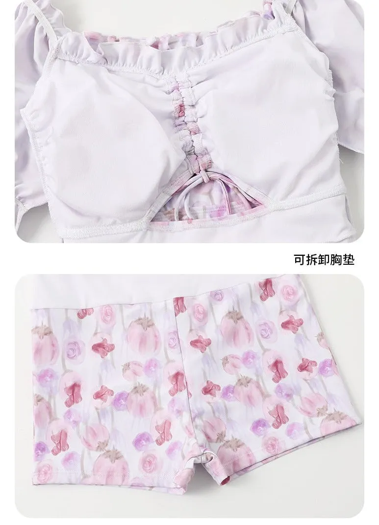 Watercolored Flower Skirted Kawaii Swimsuit