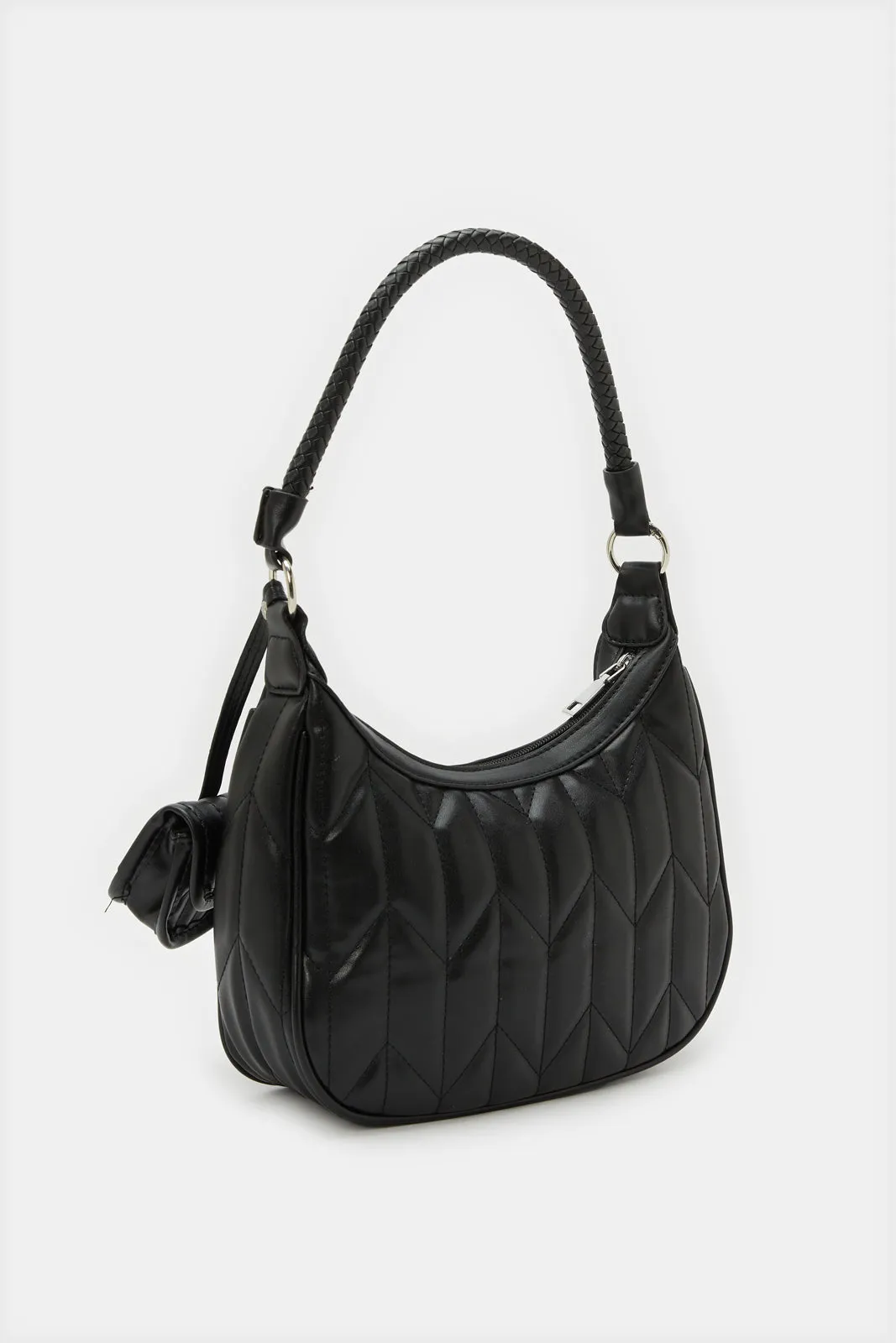 Women Black Quilted Day Bag With Small Coin Pouch