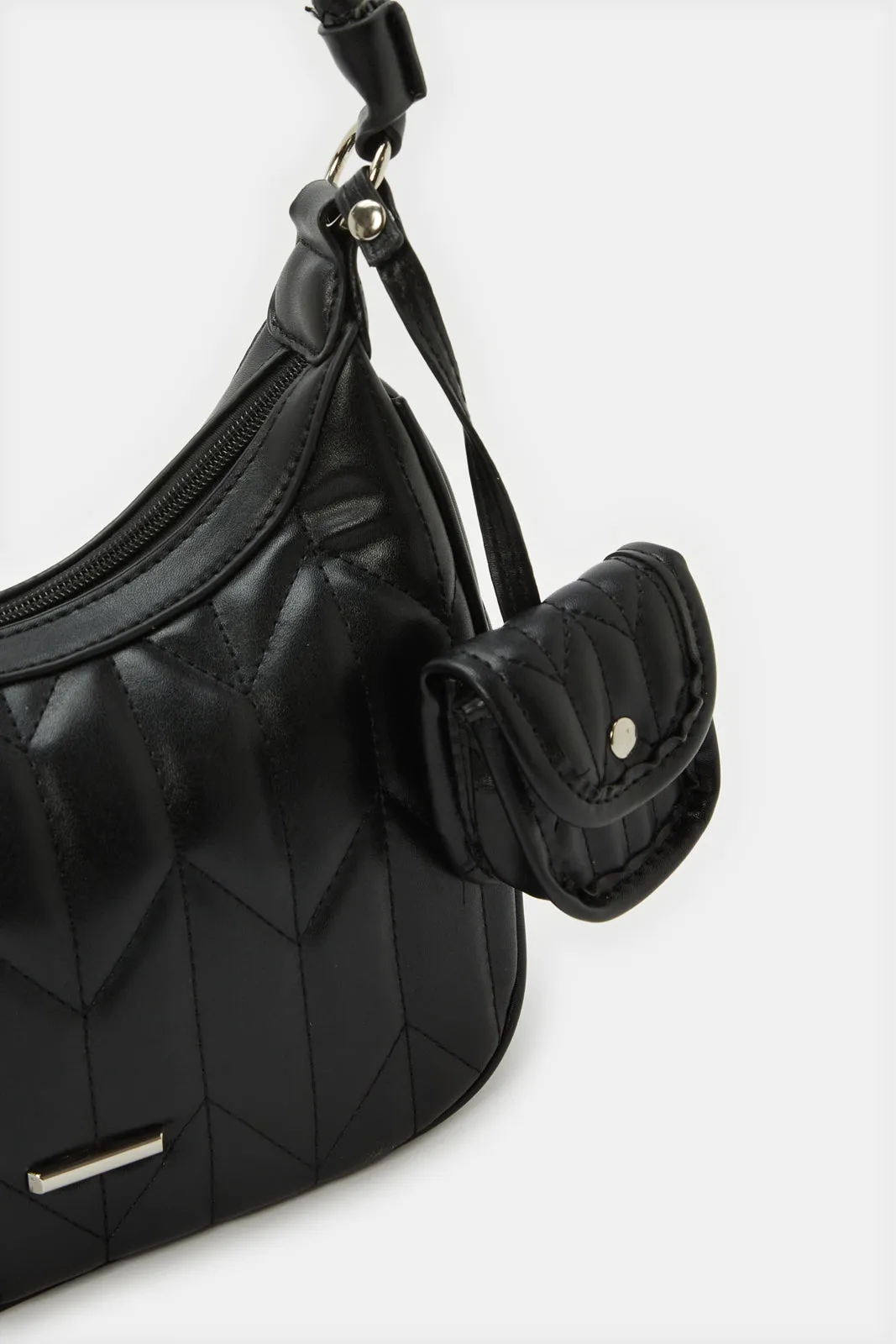 Women Black Quilted Day Bag With Small Coin Pouch