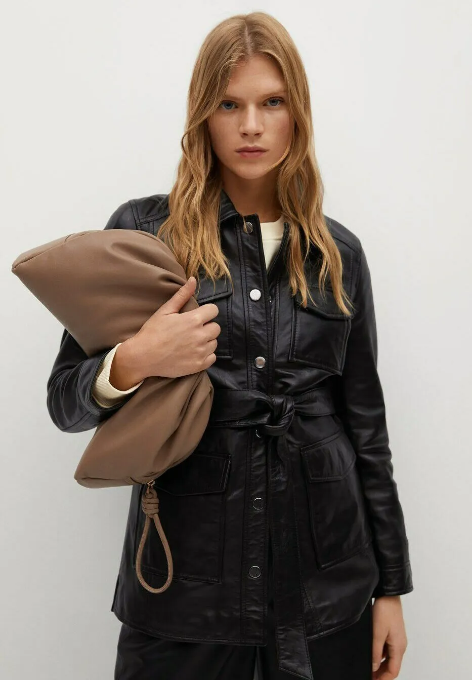 Women’s Black Leather Trucker Coat