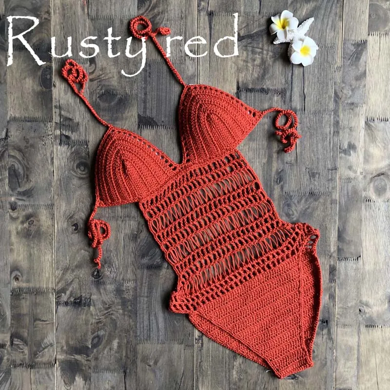 Women's Crochet Knitted Backless Sexy Monokini Jumpsuit Swimwear