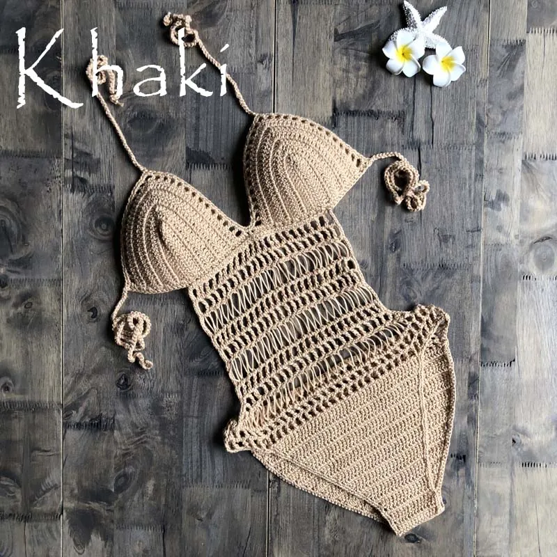 Women's Crochet Knitted Backless Sexy Monokini Jumpsuit Swimwear