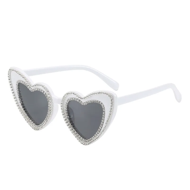 Women's Designer Heart Bling Crystal Diamond Luxury Eyewear Sunglasses