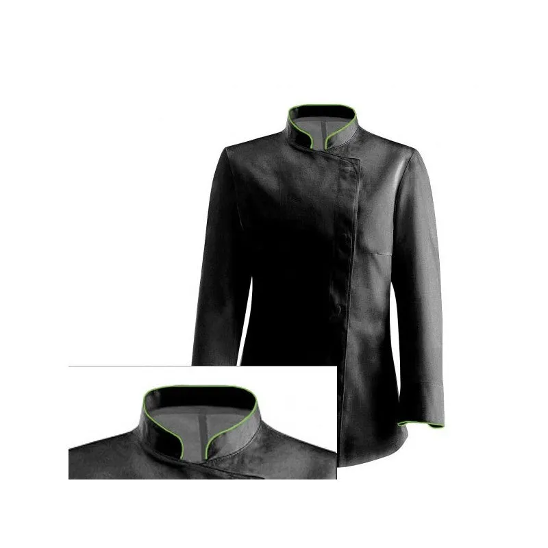 Women's kitchen coat with green Piping Long Sleeve - MANELLI