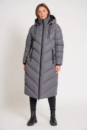 Women’s Long Oversized Padded Grey Hooded Winter Coat