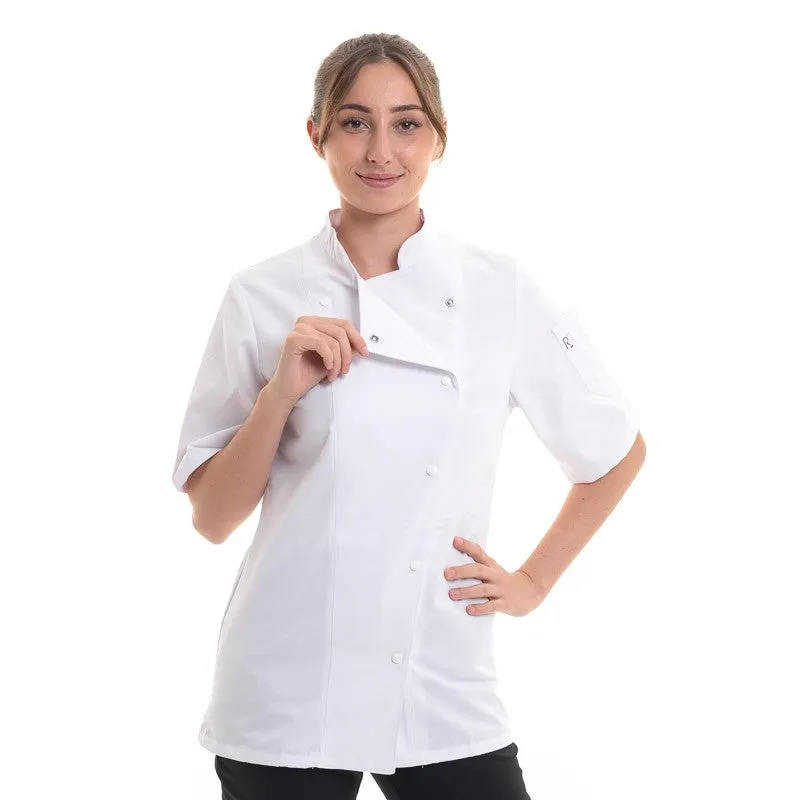 Women's White Kitchen Coat with Asymmetrical Closure - ROBUR