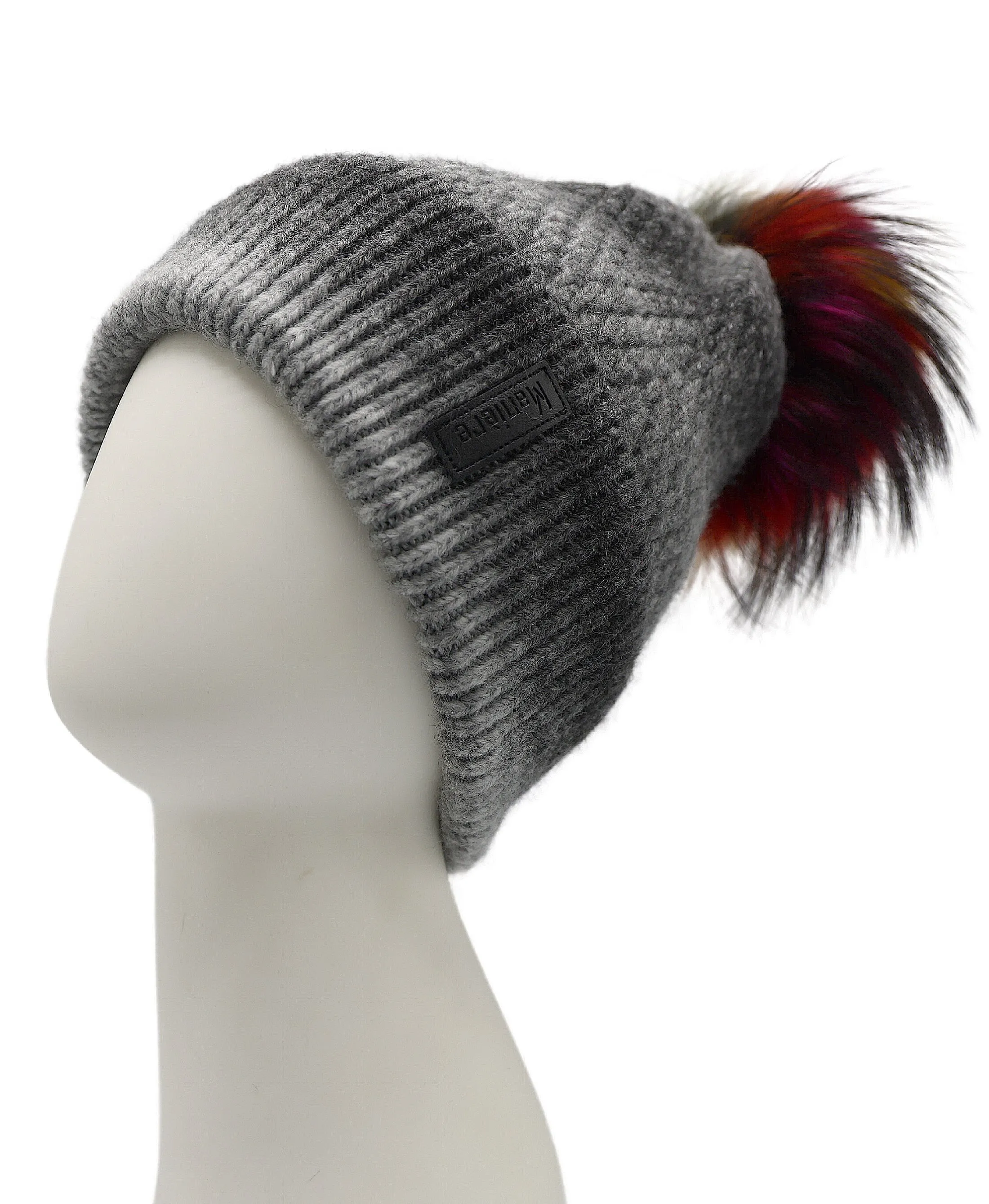 Wool Ombre Knit Hat w/ Fur Pom